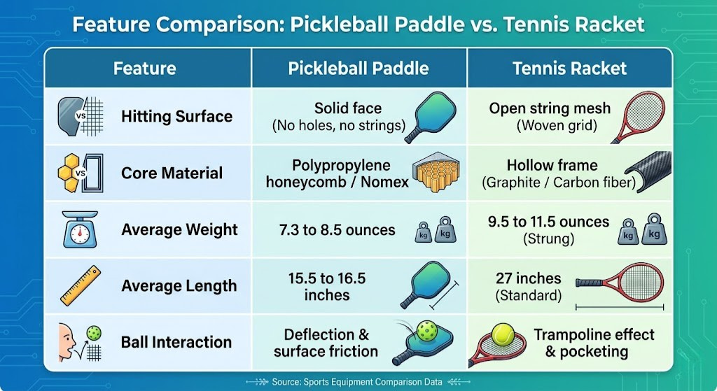 pickleball paddle vs tennis racket