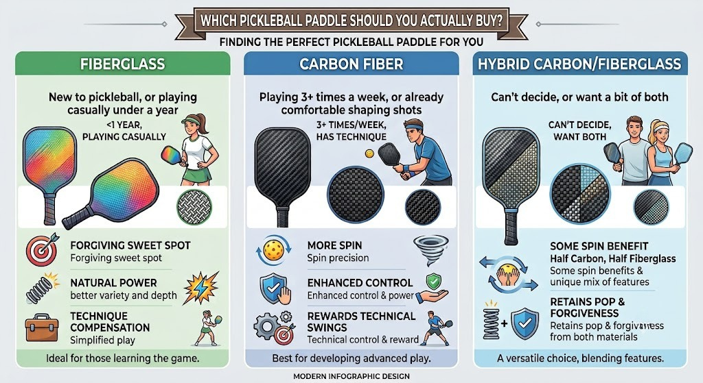 Choosing a carbon fiber vs fiberglass pickleball paddle for your game