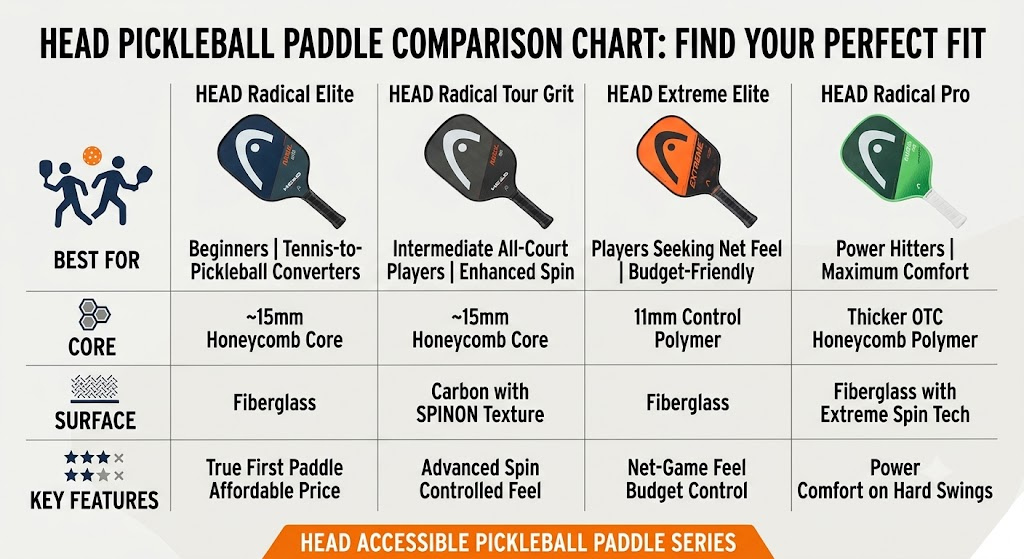 HEAD Pickleball Paddles comparison chart