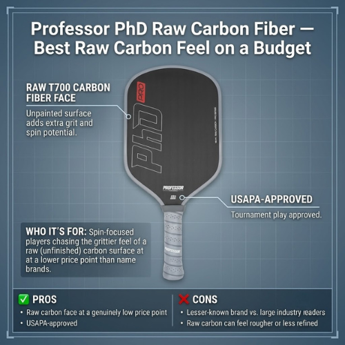 Professor PhD raw carbon fiber paddle — a top pick among the best pickleball paddles under $100