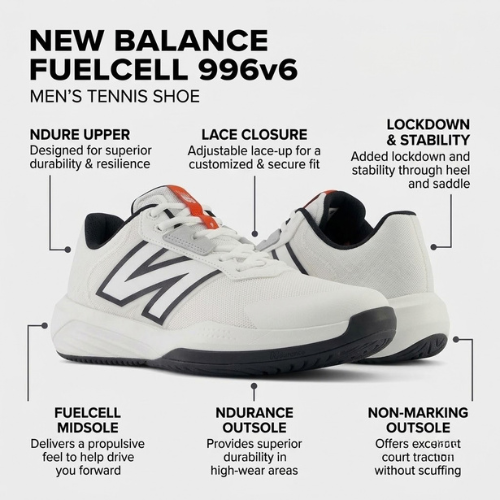 New Balance FuelCell 996 V6 Tennis Shoe men's white navy colorway
