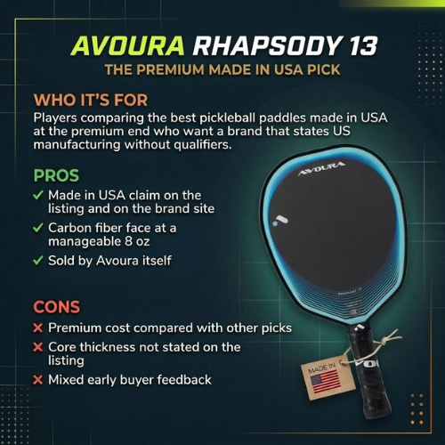 Avoura Rhapsody 13 premium made in USA pickleball paddle