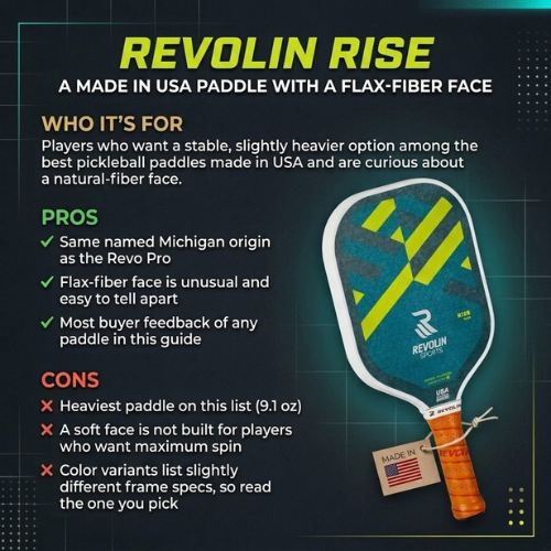 Revolin Rise made in USA pickleball paddle with flax fiber face